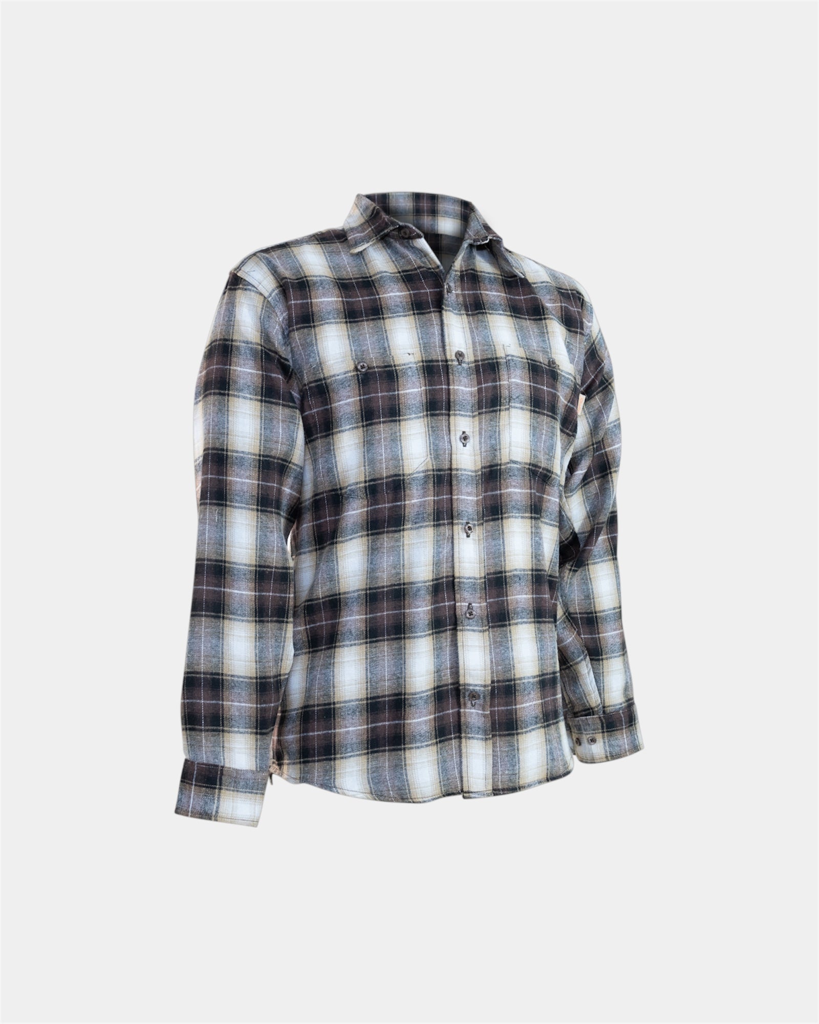 Brushed Cotton Plaid Shirt in Brown Multi