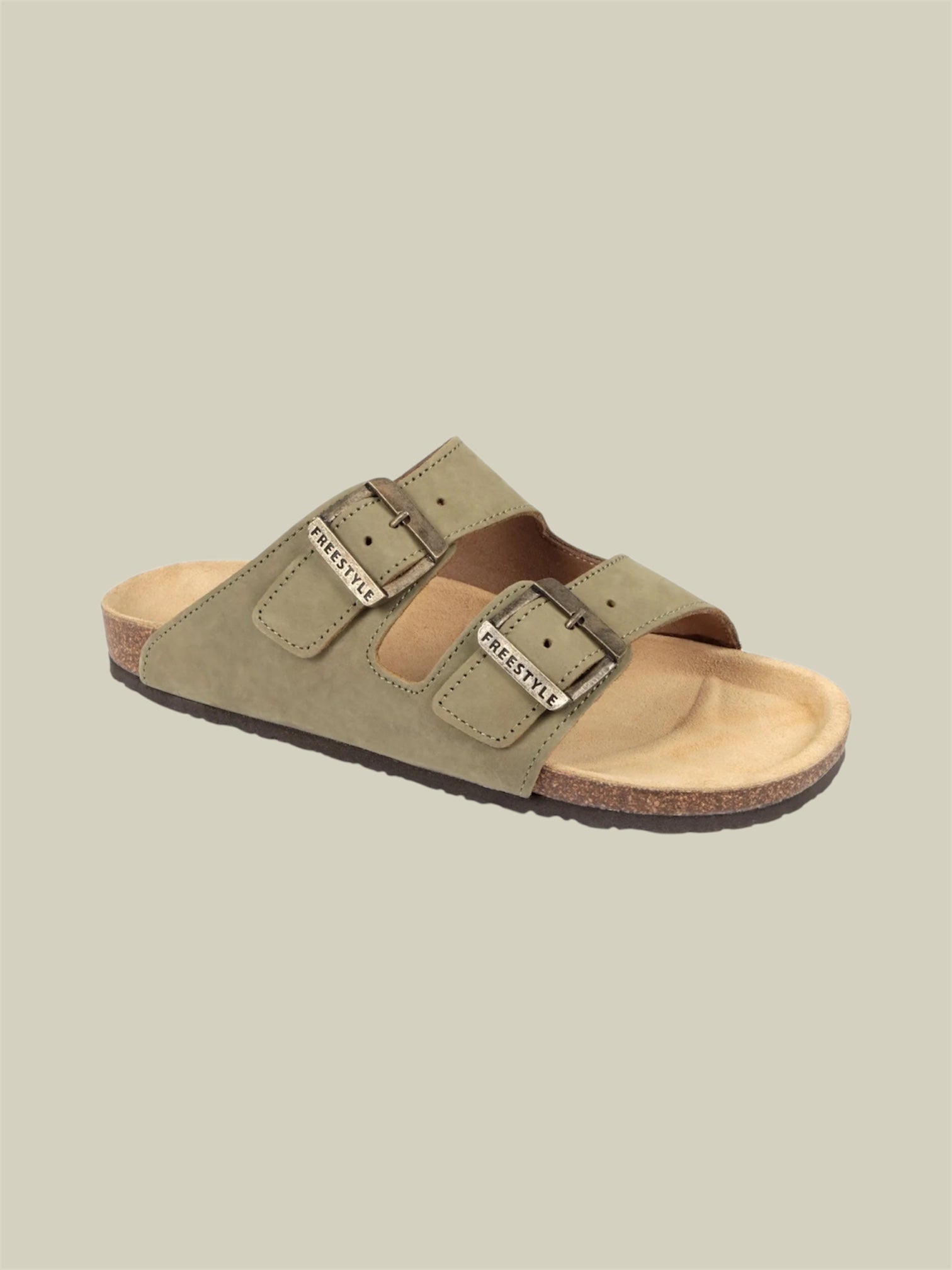 Sophie Nubuck Leather Sandals in Olive Green