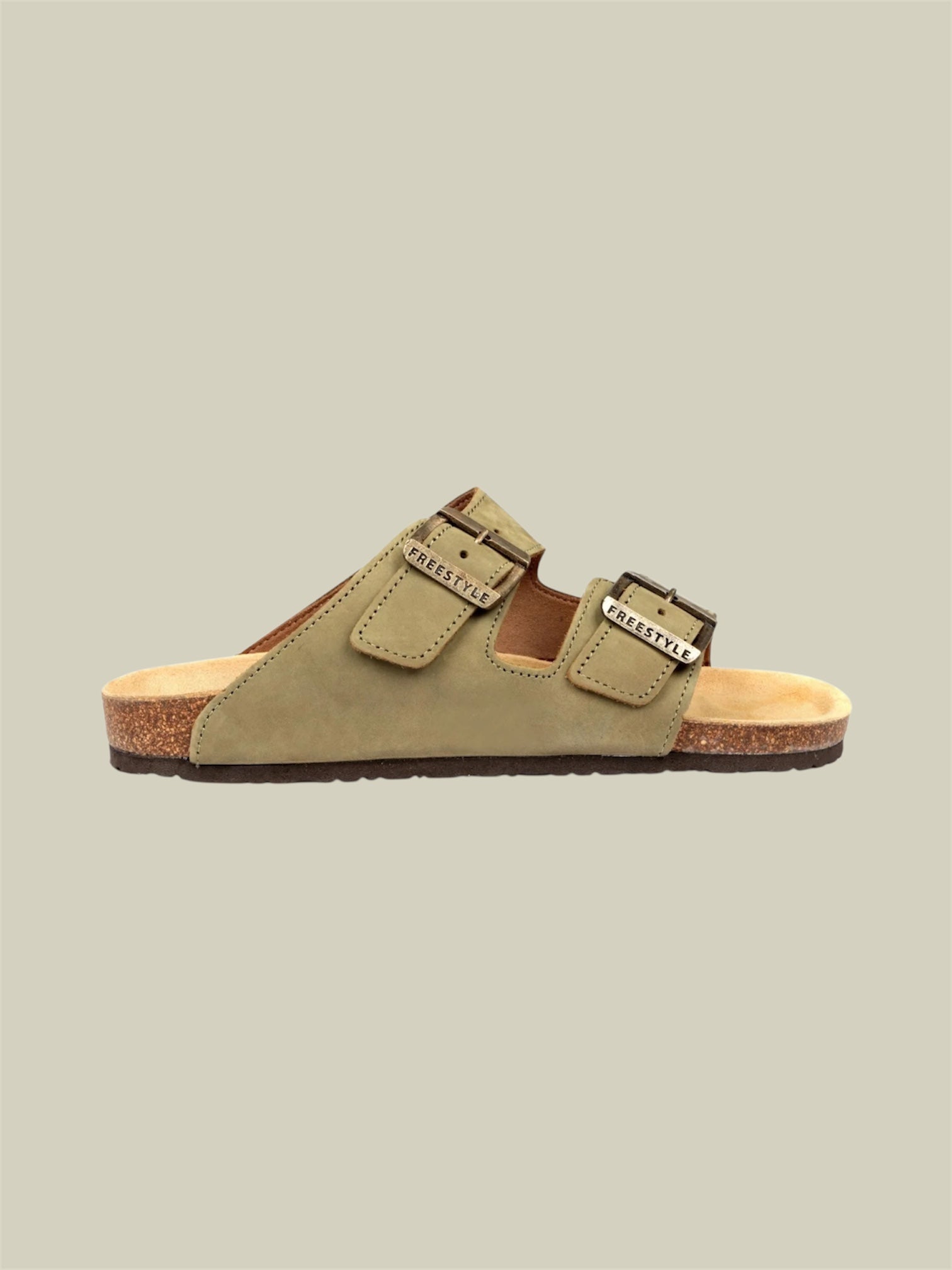 Sophie Nubuck Leather Sandals in Olive Green