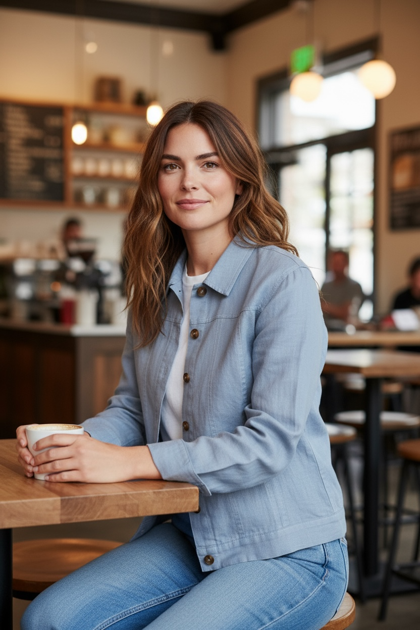 Linen Jean Jacket in Light Denim