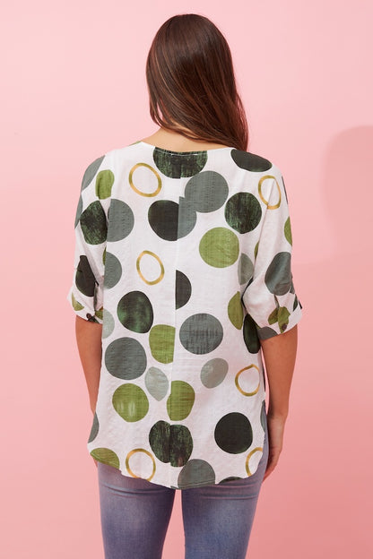 Half Sleeve Polka Dot Top in Green