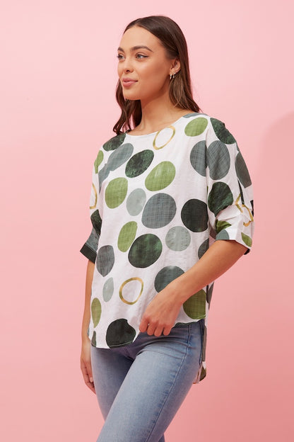 Half Sleeve Polka Dot Top in Green