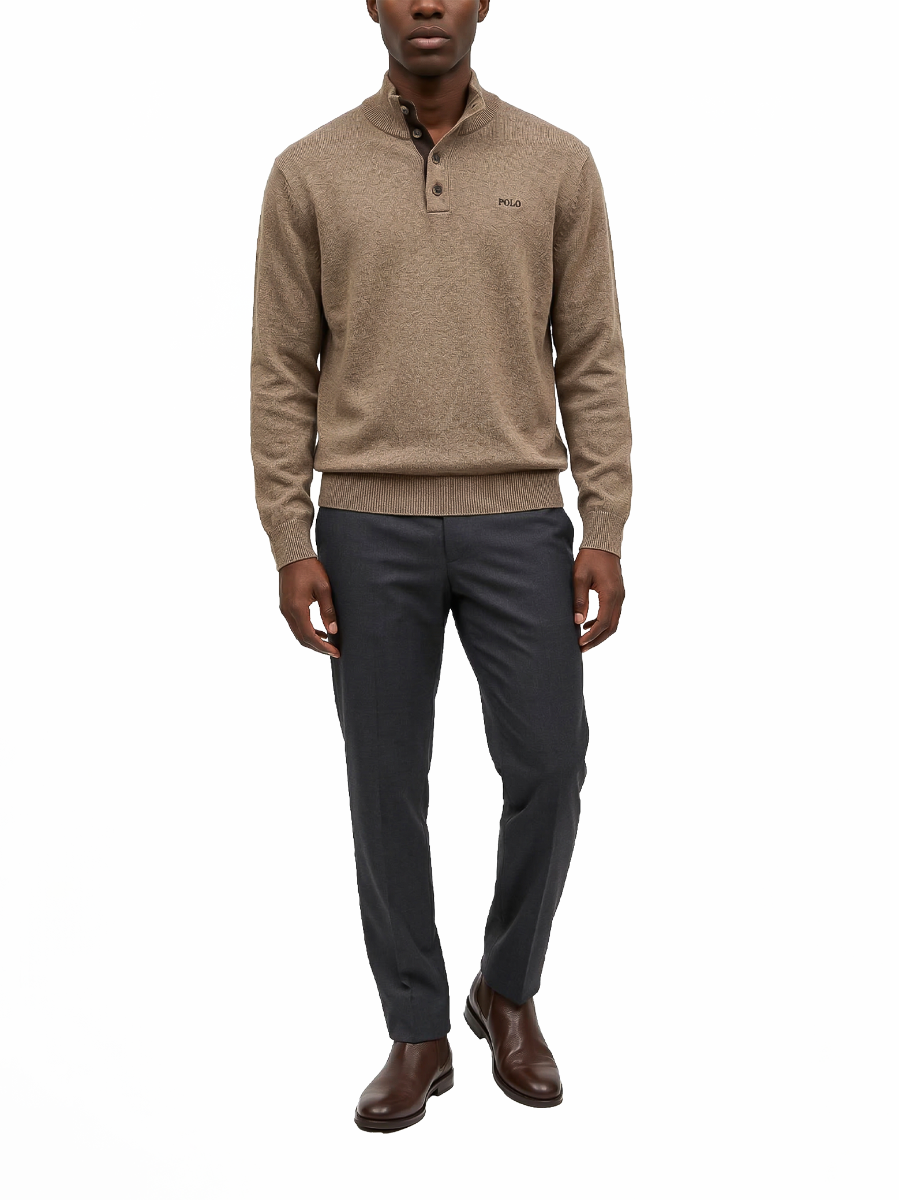 3 Button Funnel Neck Knit in Taupe