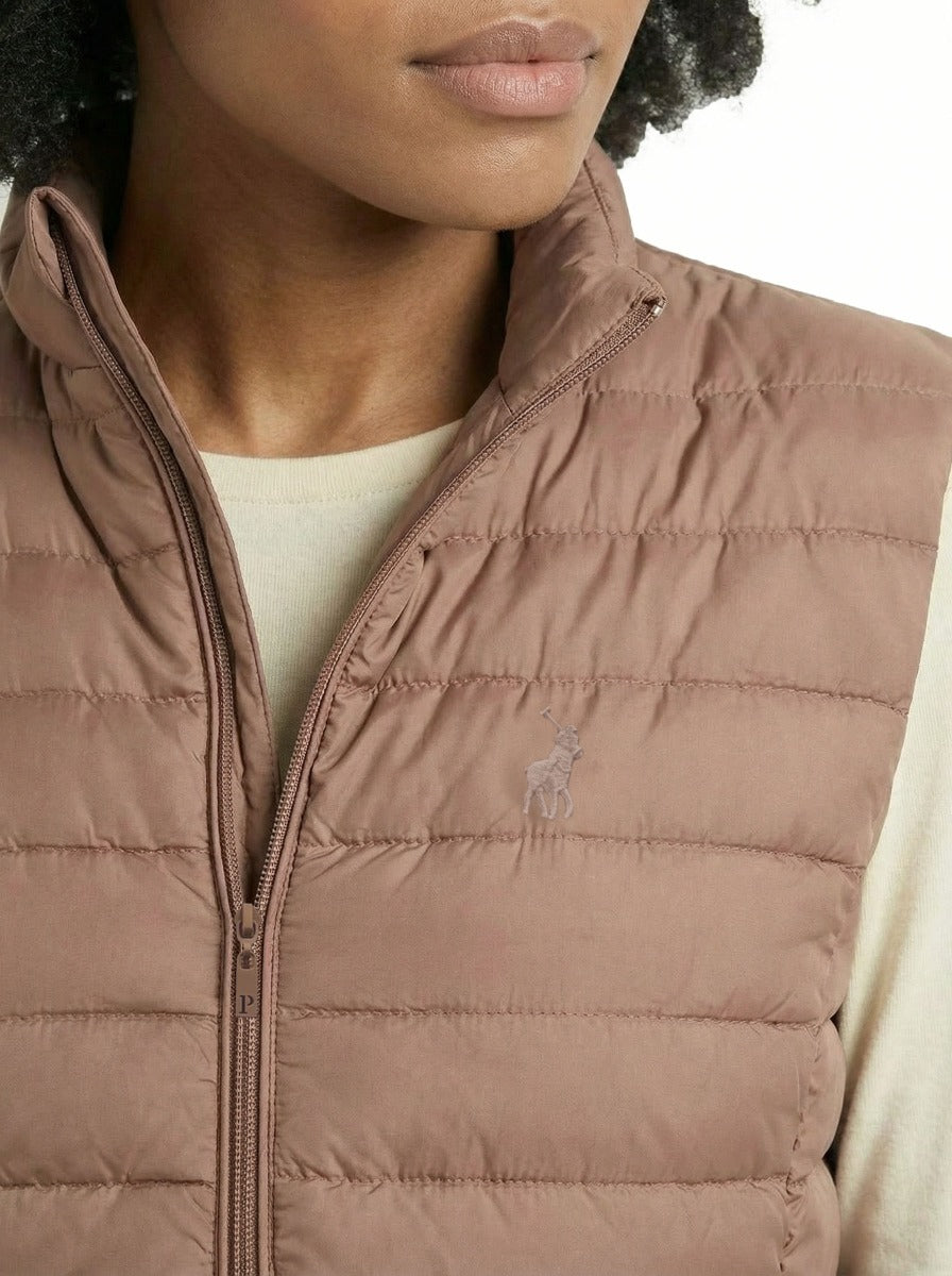 Bailey Sleeveless Puffer in Taupe