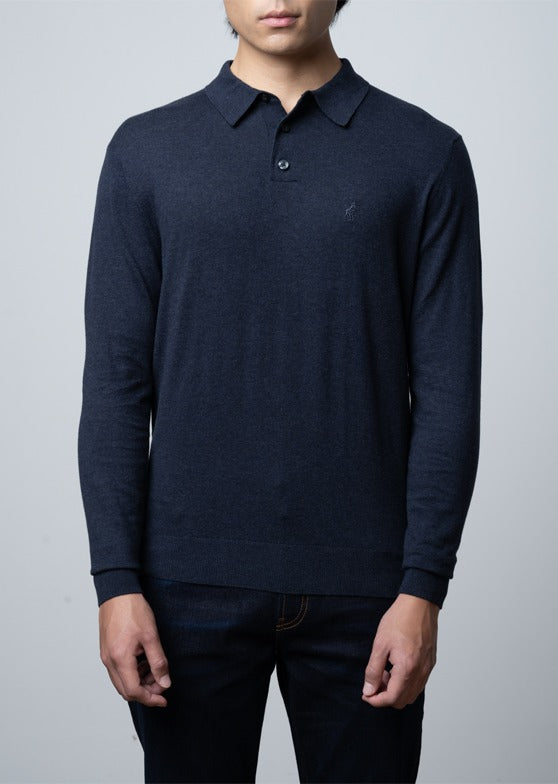 Cotton LS Knit Golfer in Navy
