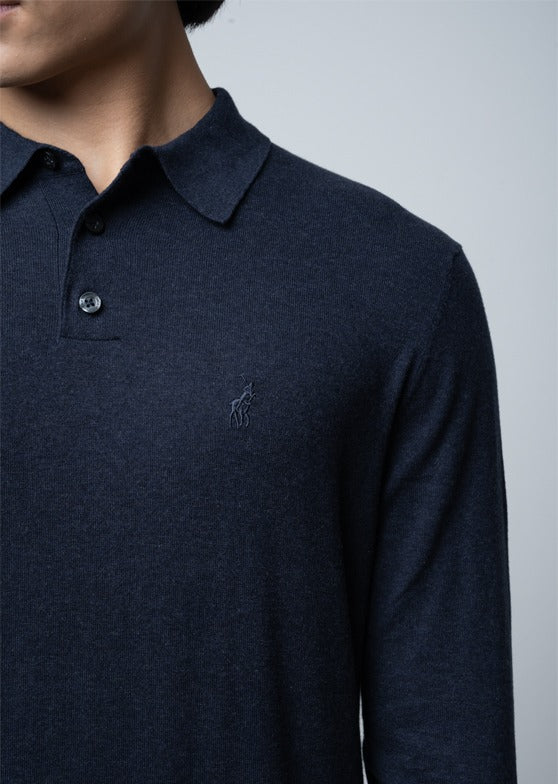 Cotton LS Knit Golfer in Navy