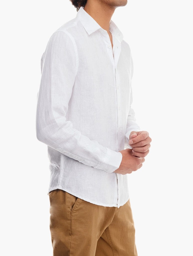 Plain Linen LS Shirt in White