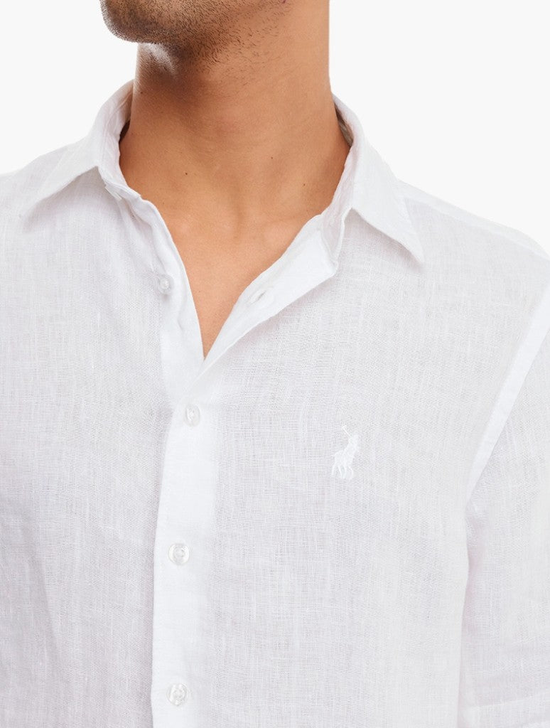 Plain Linen LS Shirt in White