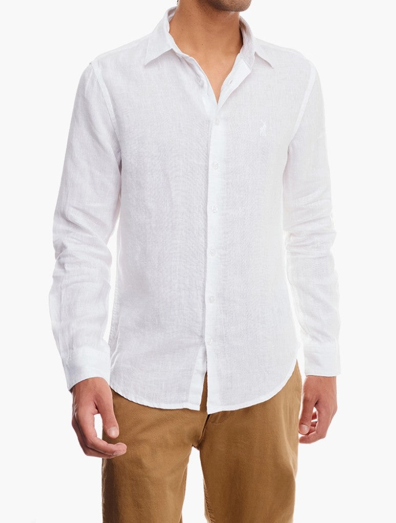Plain Linen LS Shirt in White