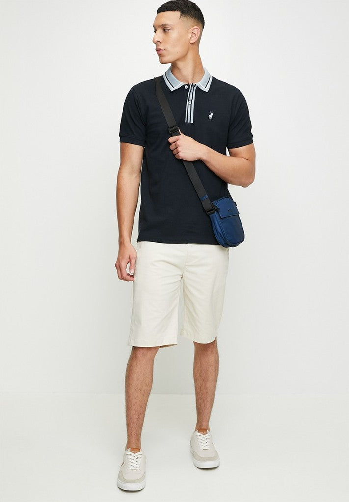 Plain Pique SS Contrast Placket Golfer in Navy
