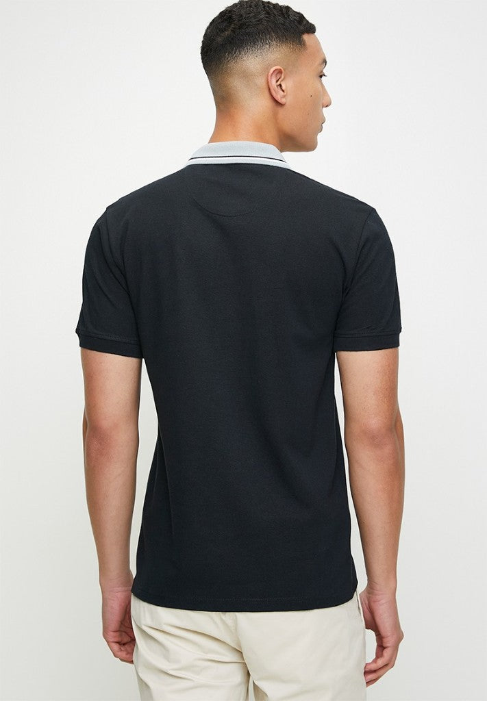 Plain Pique SS Contrast Placket Golfer in Navy