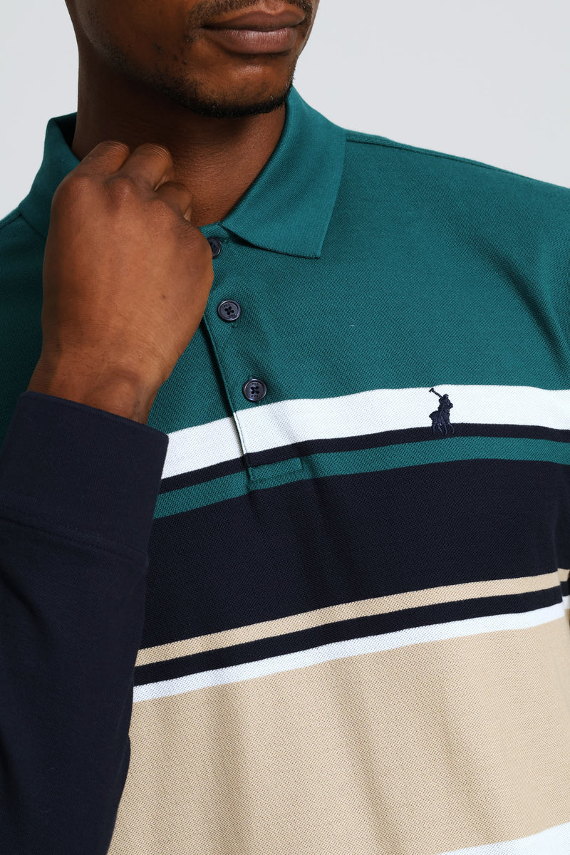Tilston Pique Stripe LS Golfer in Green