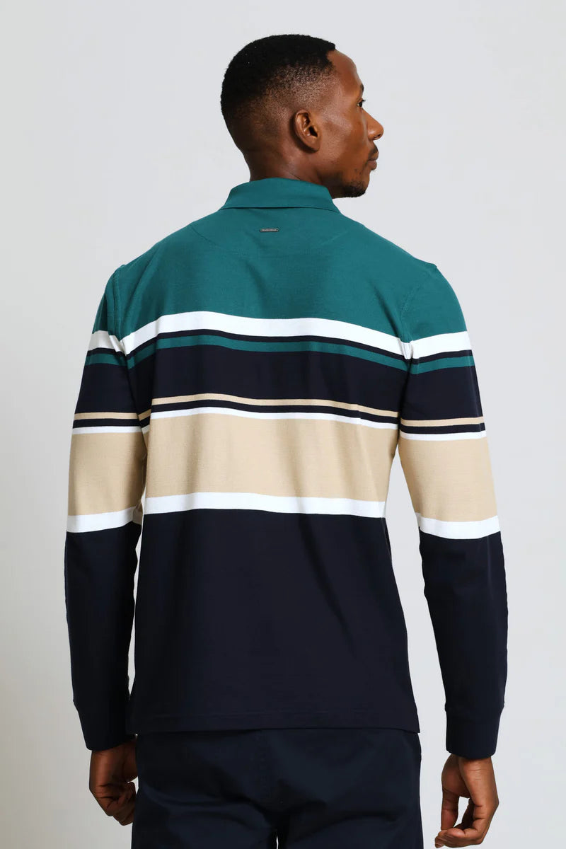 Tilston Pique Stripe LS Golfer in Green