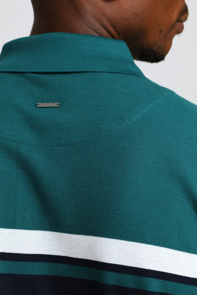 Tilston Pique Stripe LS Golfer in Green