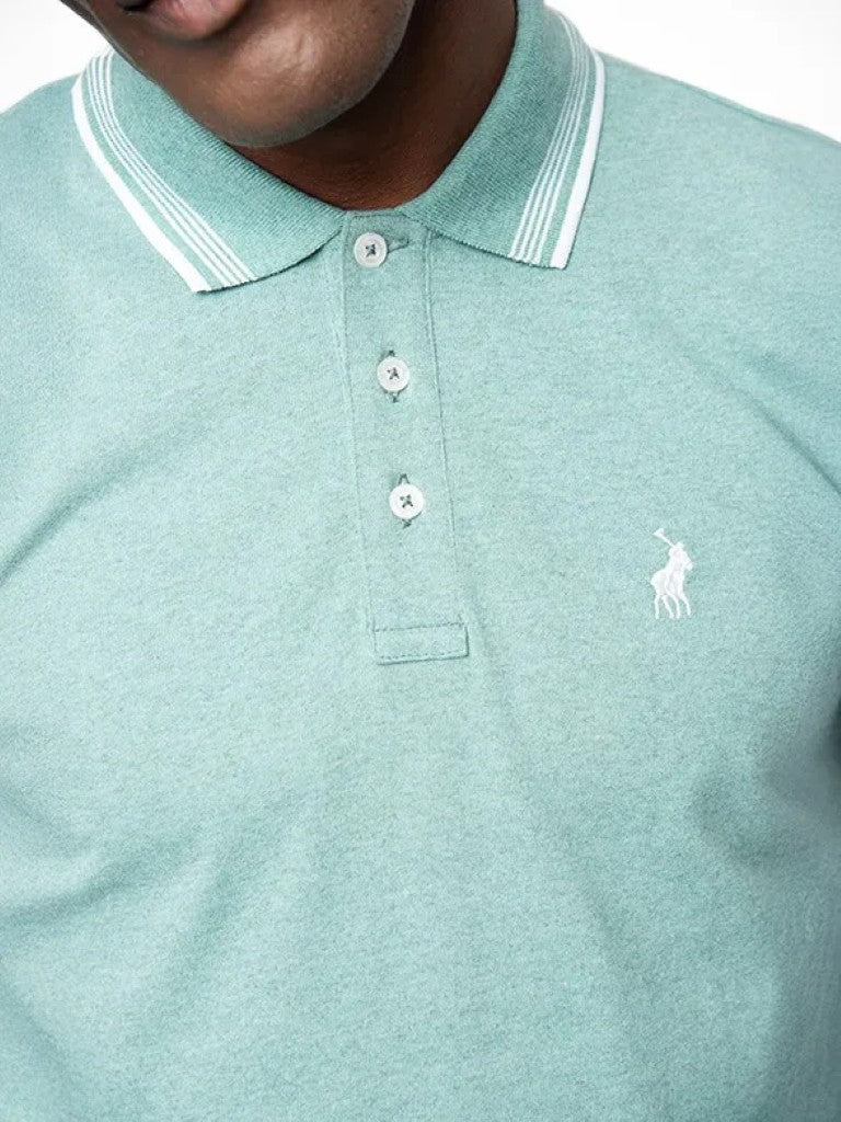 Tipped Melange SS Golfer in Aqua
