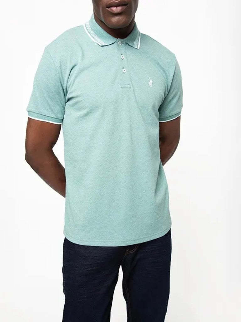 Tipped Melange SS Golfer in Aqua