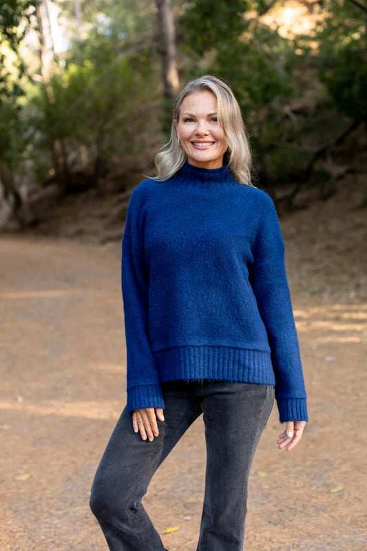 Ponza Rib Cuff Turtle Neck Knit in Ink