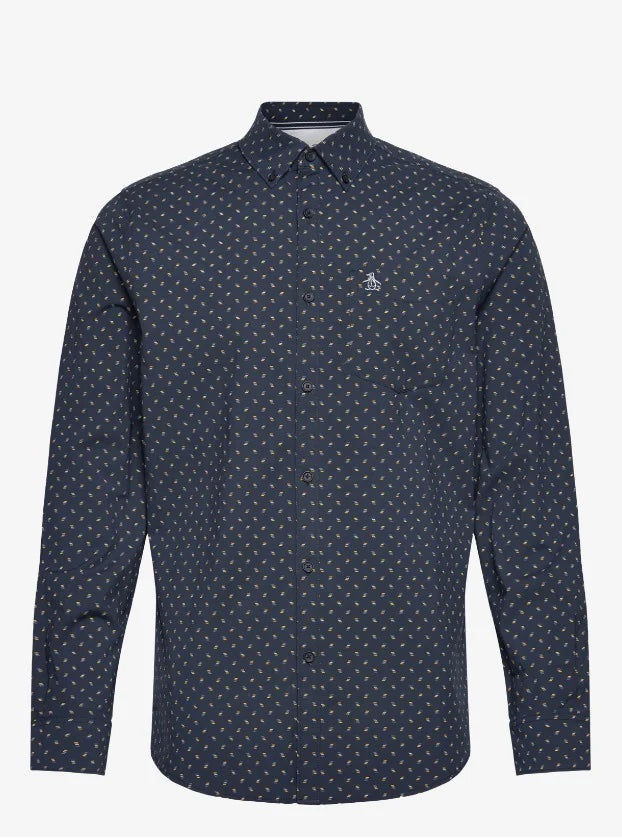 Printed Cotton Poplin Shirt in Deep Sapphire