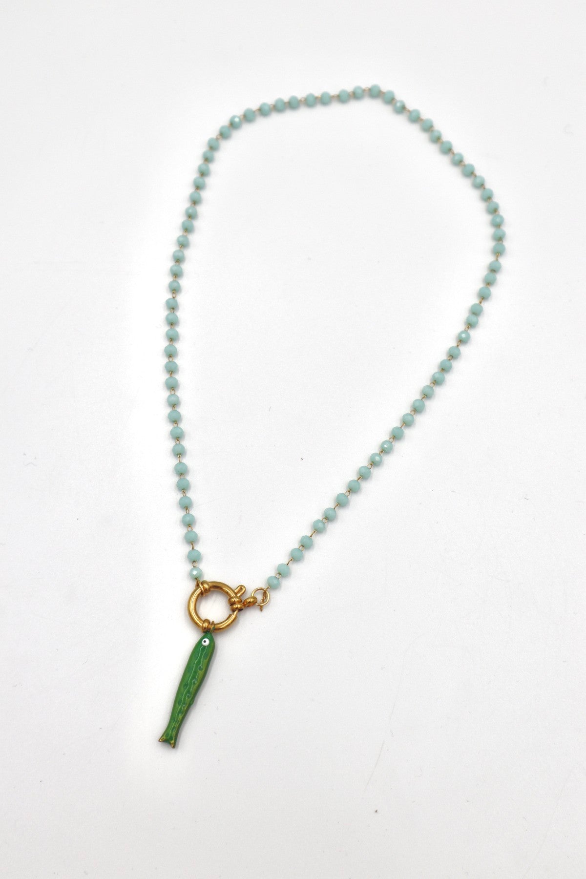 Porto Crystal Charm Necklace in Ice / Green Sardine