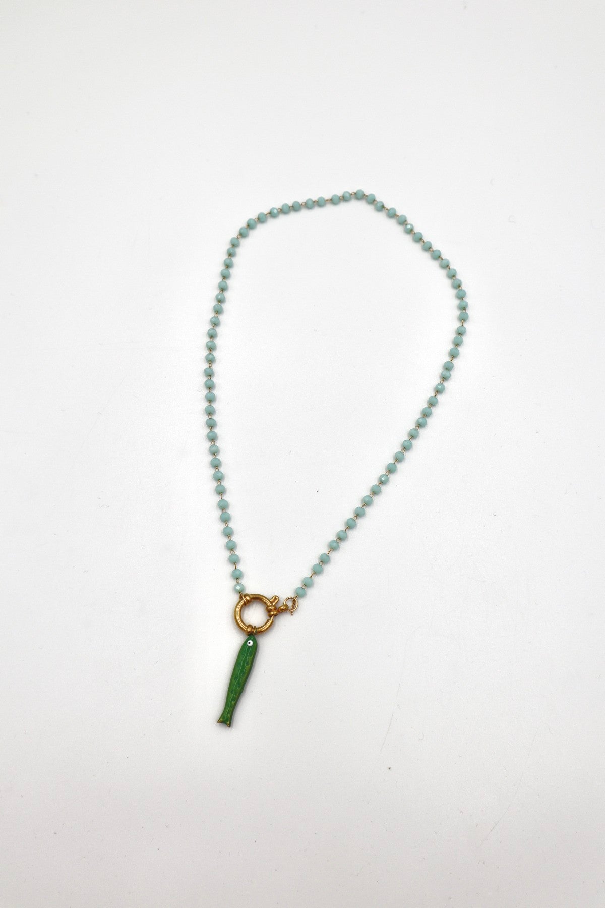 Porto Crystal Charm Necklace in Ice / Green Sardine