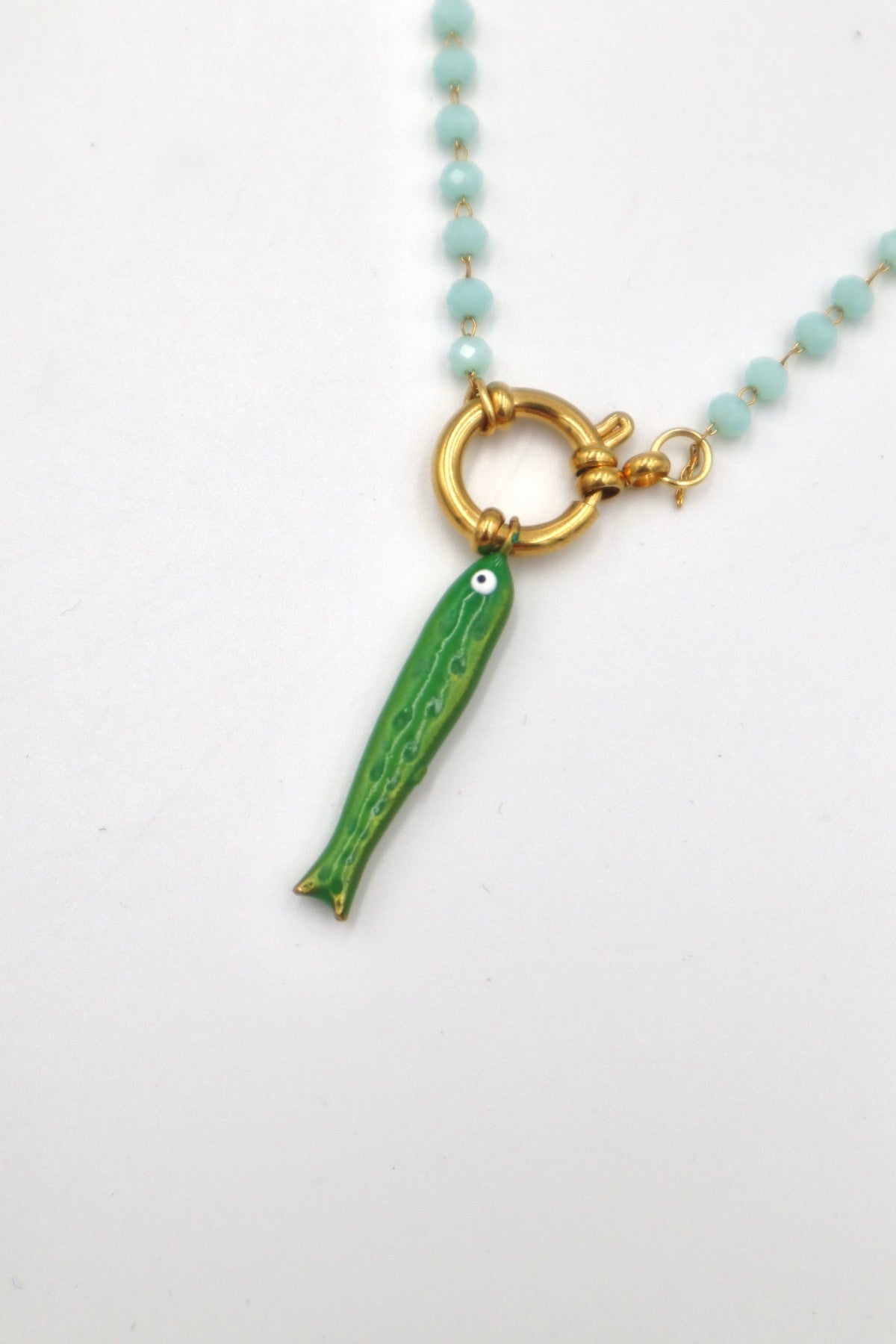 Porto Crystal Charm Necklace in Ice / Green Sardine