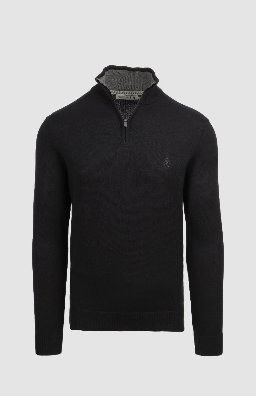 Harry 1/4 Zip Cotton Sweater in Black
