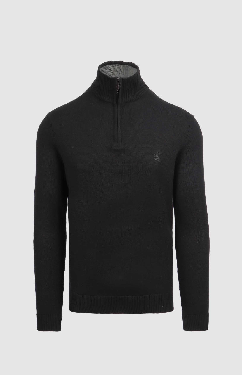 Harry 1/4 Zip Cotton Sweater in Black