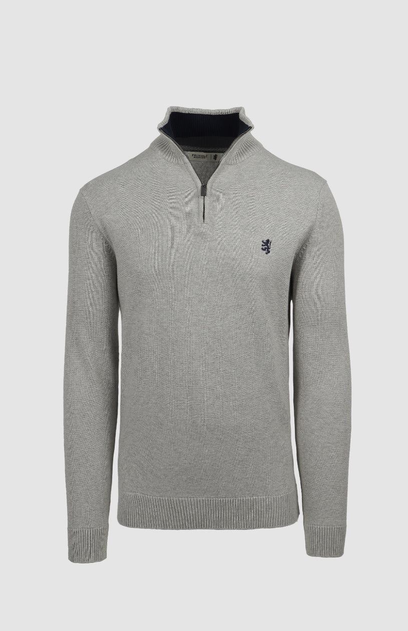 Harry 1/4 Zip Cotton Sweater in Grey