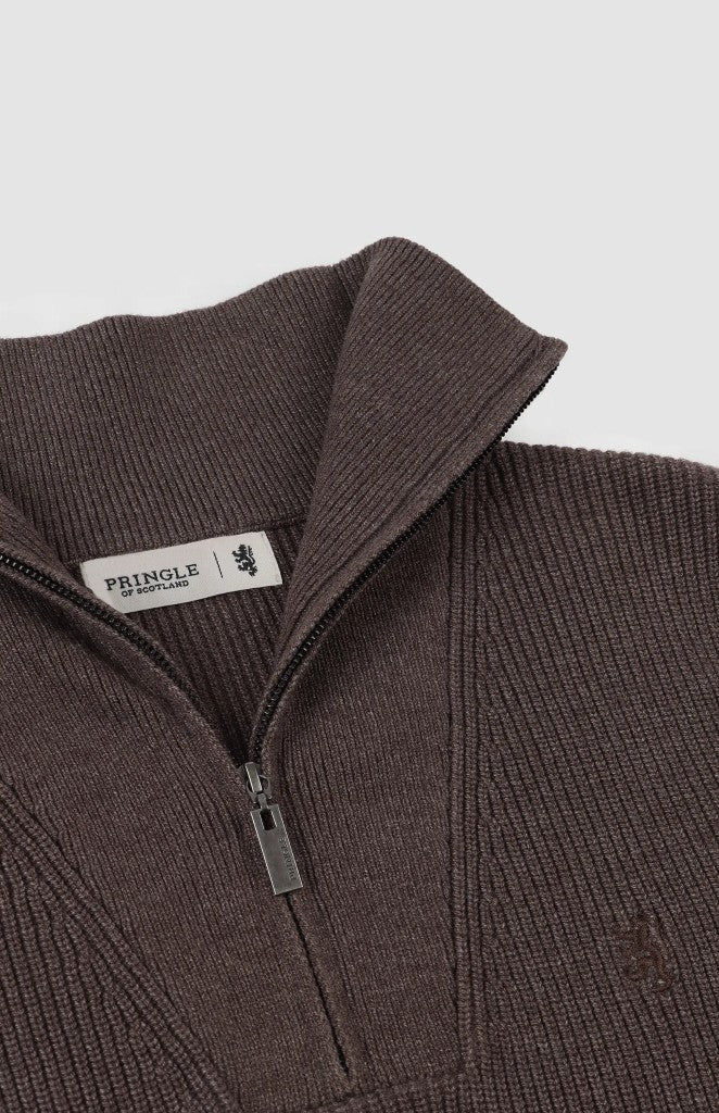 Kyle 1/4 Zip Ribbed Knit in Brown