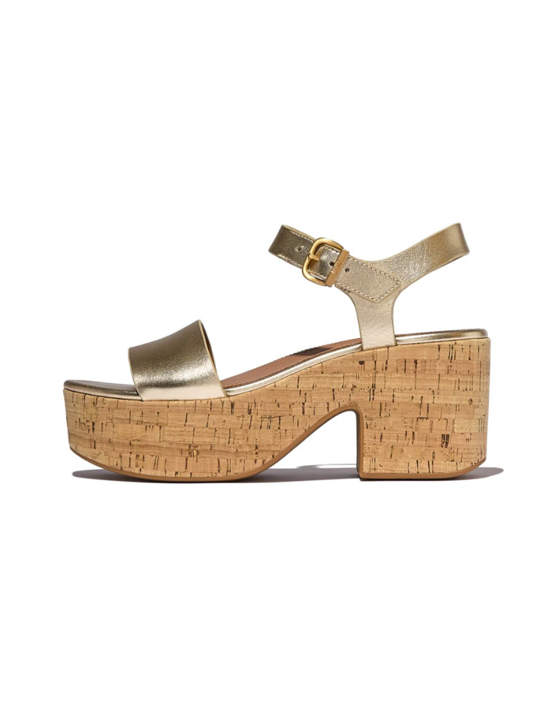 Platform Leather / Cork Ankle Strap in Platino