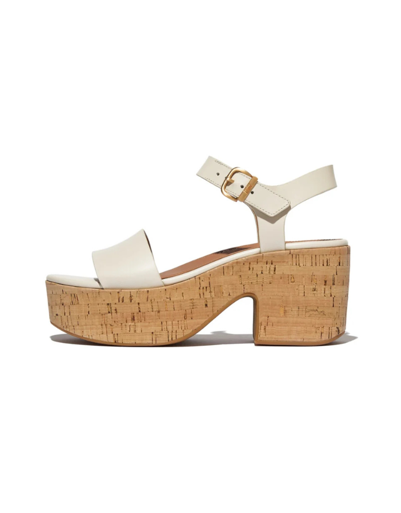 Platform Leather / Cork Ankle Strap in Paris Beige