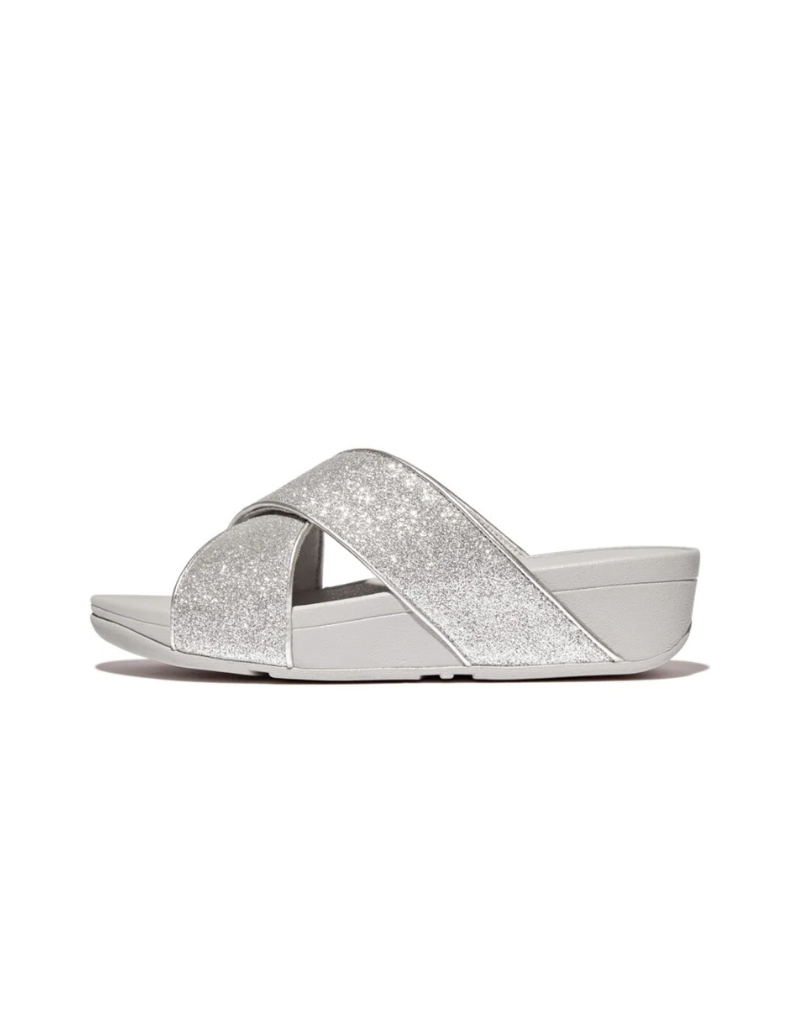 Lulu Glitterdust Cross Slides in Silver