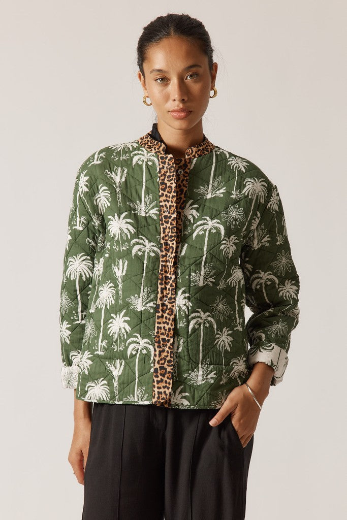 Bula Reversible Jacket in Khaki Palm / Leopard