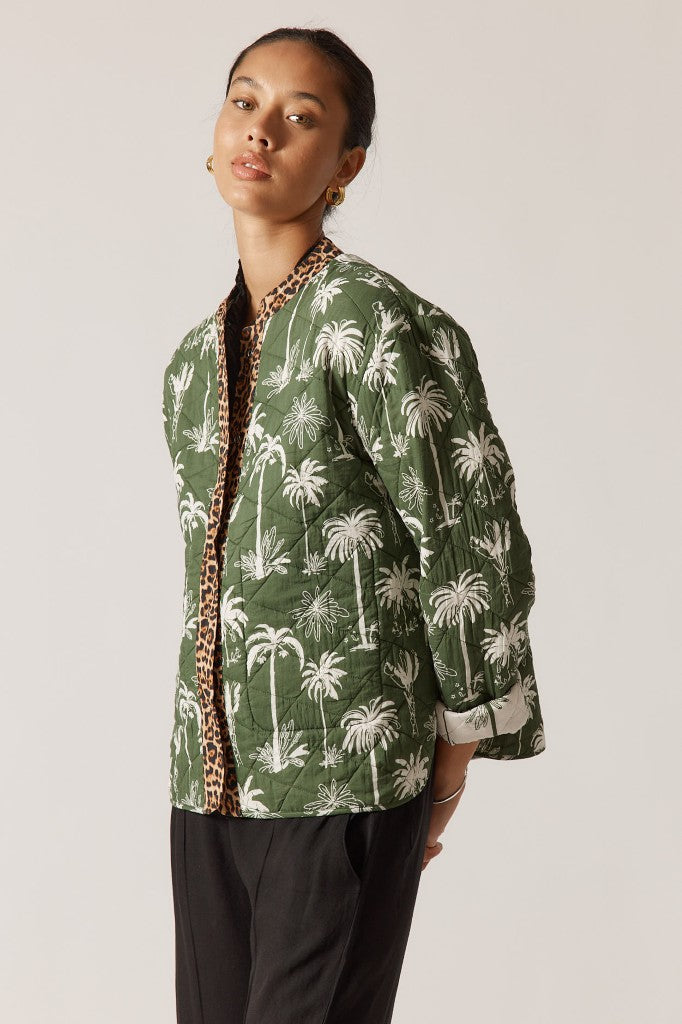 Bula Reversible Jacket in Khaki Palm / Leopard