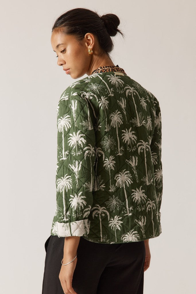 Bula Reversible Jacket in Khaki Palm / Leopard