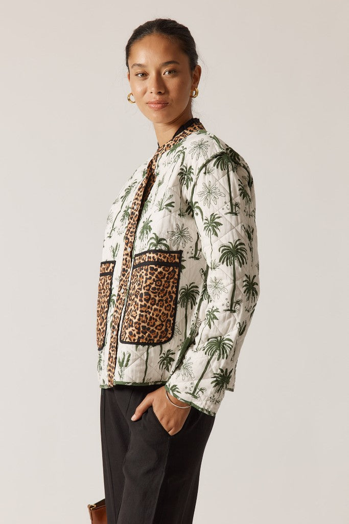 Bula Reversible Jacket in Khaki Palm / Leopard