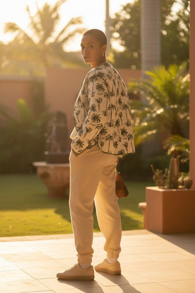 Bula Reversible Jacket in Khaki Palm / Leopard