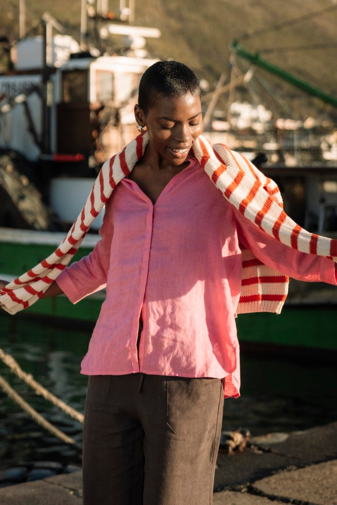 3/4 Sleeve Linen Shirt in Candy