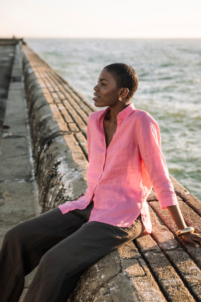 3/4 Sleeve Linen Shirt in Candy