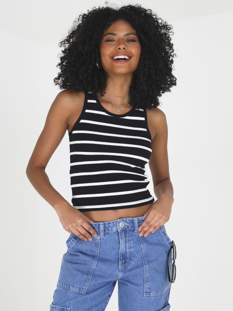 Tweet Striped Tank in Black / Cream