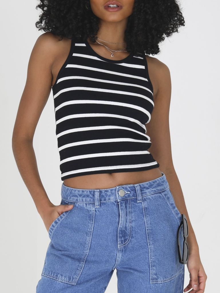 Tweet Striped Tank in Black / Cream