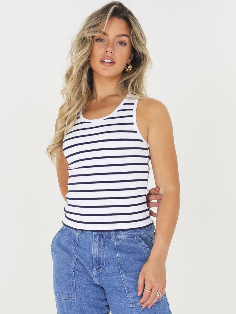 Tweet Striped Tank in Navy / White