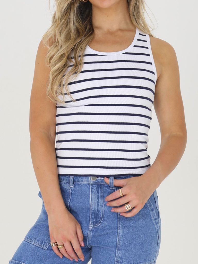 Tweet Striped Tank in Navy / White