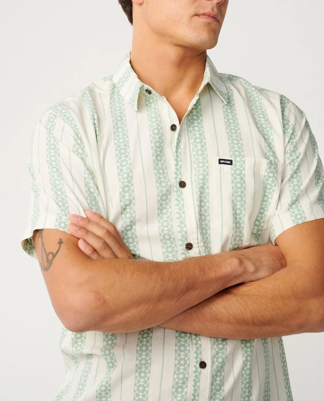 Sessions SS Woven Shirt in Bone / Aloe