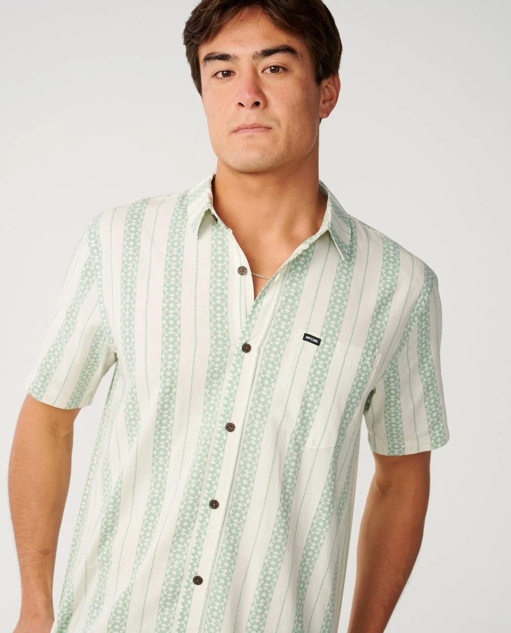 Sessions SS Woven Shirt in Bone / Aloe