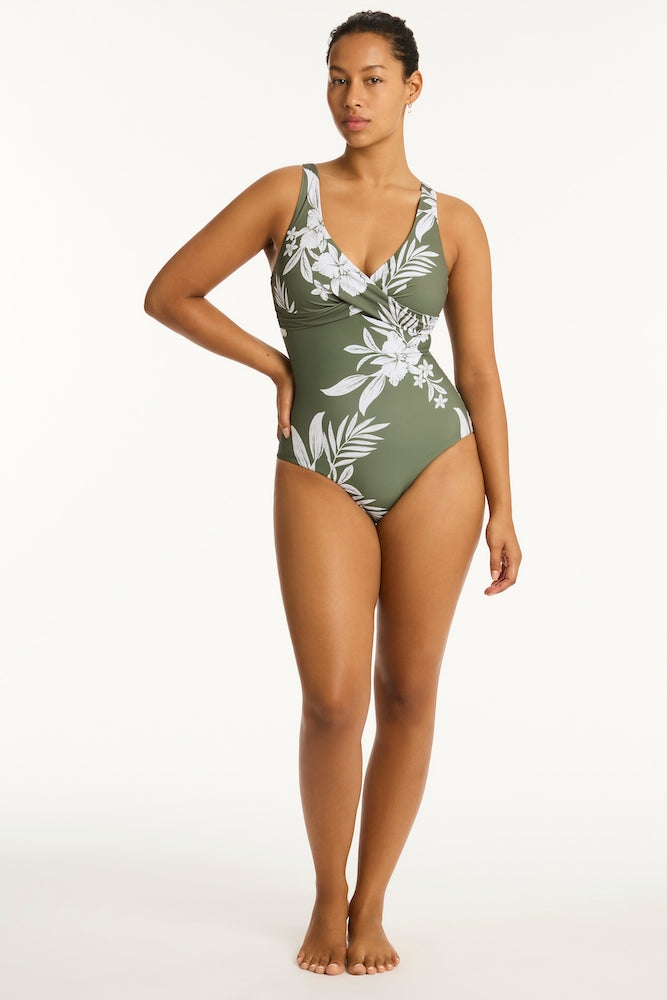 Aloha Cross Front One Piece in Khaki