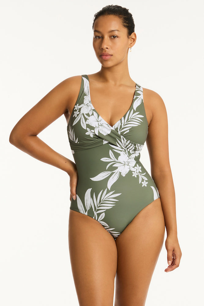 Aloha Cross Front One Piece in Khaki