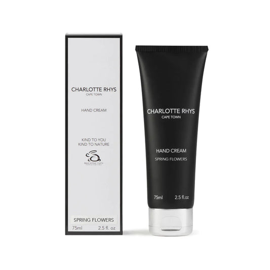 Charlotte Rhys hand cream tube and packaging on a white background