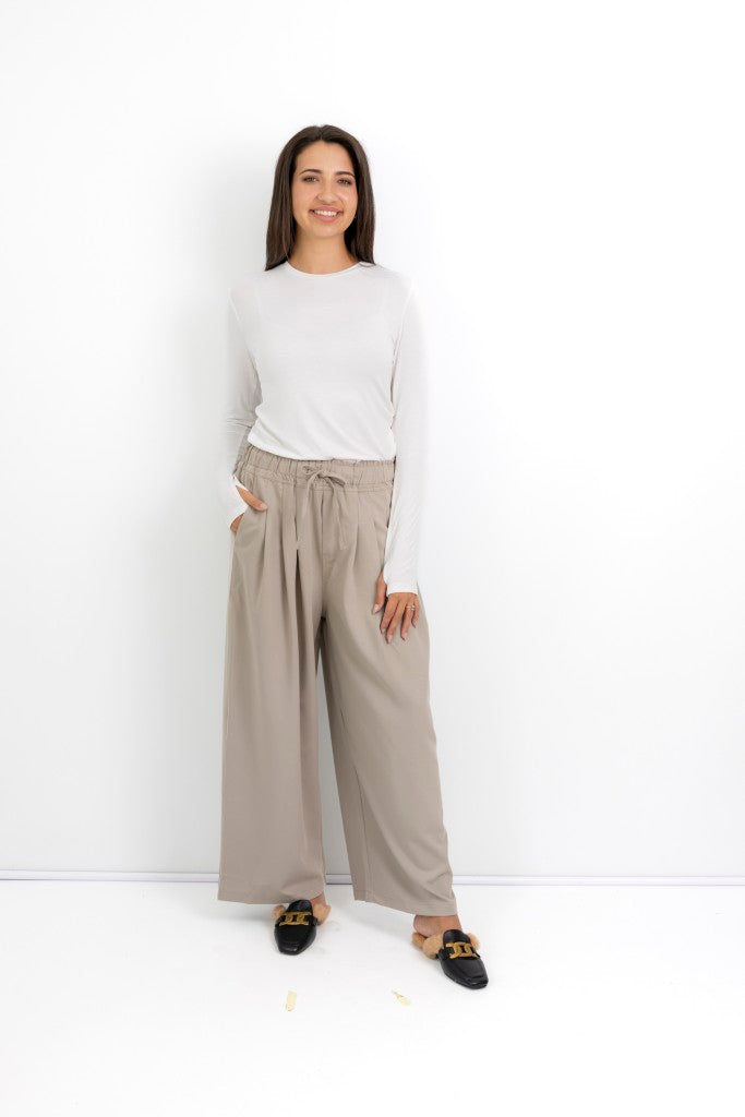 Simi Pleated Drawstring Pants in Stone