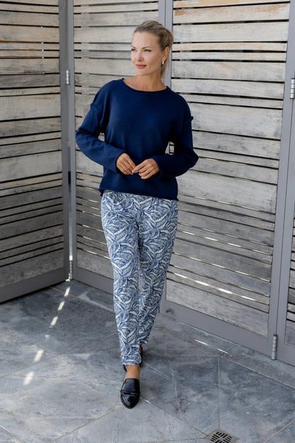 Salerno Boxy Styled Crew Knit in Navy